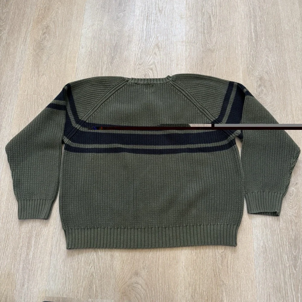 GAP Men's Knit Pullover‎ Sweater XL Green Chunky Crew Neck Fisherman Striped
